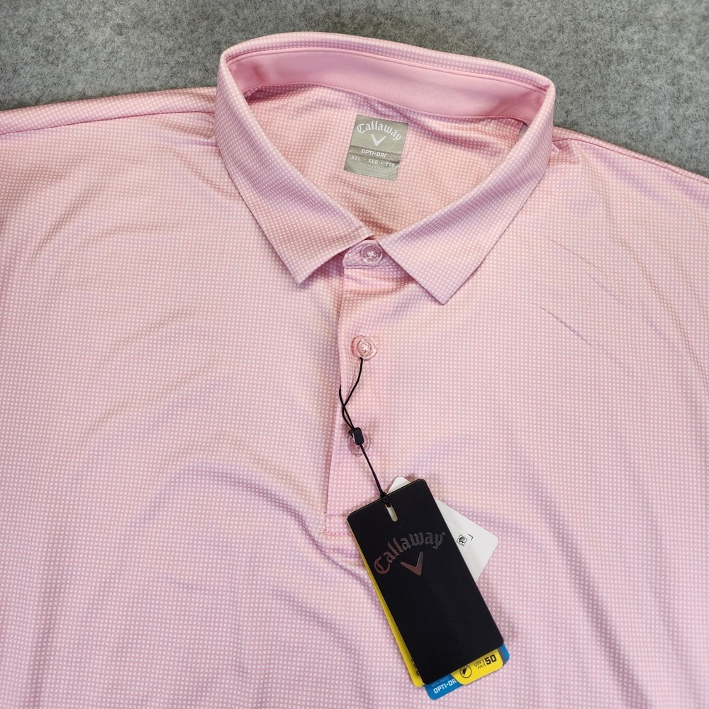 NEW Callaway Opti-Dri Golf Polo Shirt Mens XXL 2XL Checkered Performance Pink